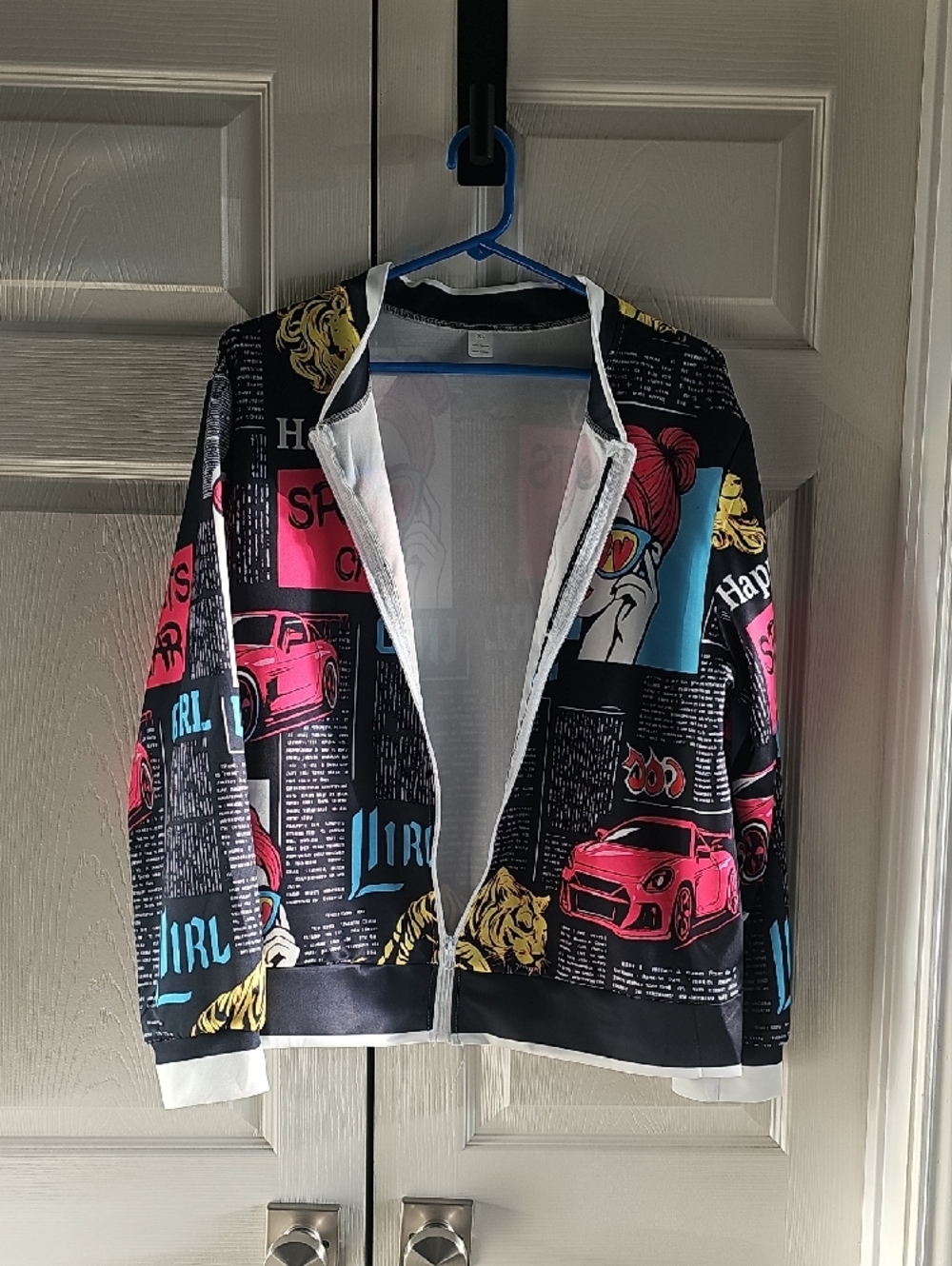 New XL Women's Pop Art Graphic Vibrant Streetwear Bomber Jacket - Picture 15 of 16